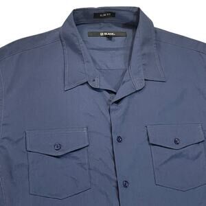 CJ Black Button Up Shirt‎ Men's Slim Fit XXL Navy Blue Roll Tab Sleeves